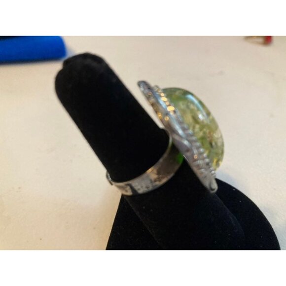 Green Copper Turquoise Ring with Adjustable Silver Band - Picture 3 of 7